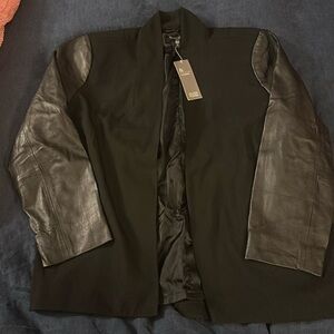 Eileen Fisher black jacket with 100% leather sleeves Size 1x Excellent condition